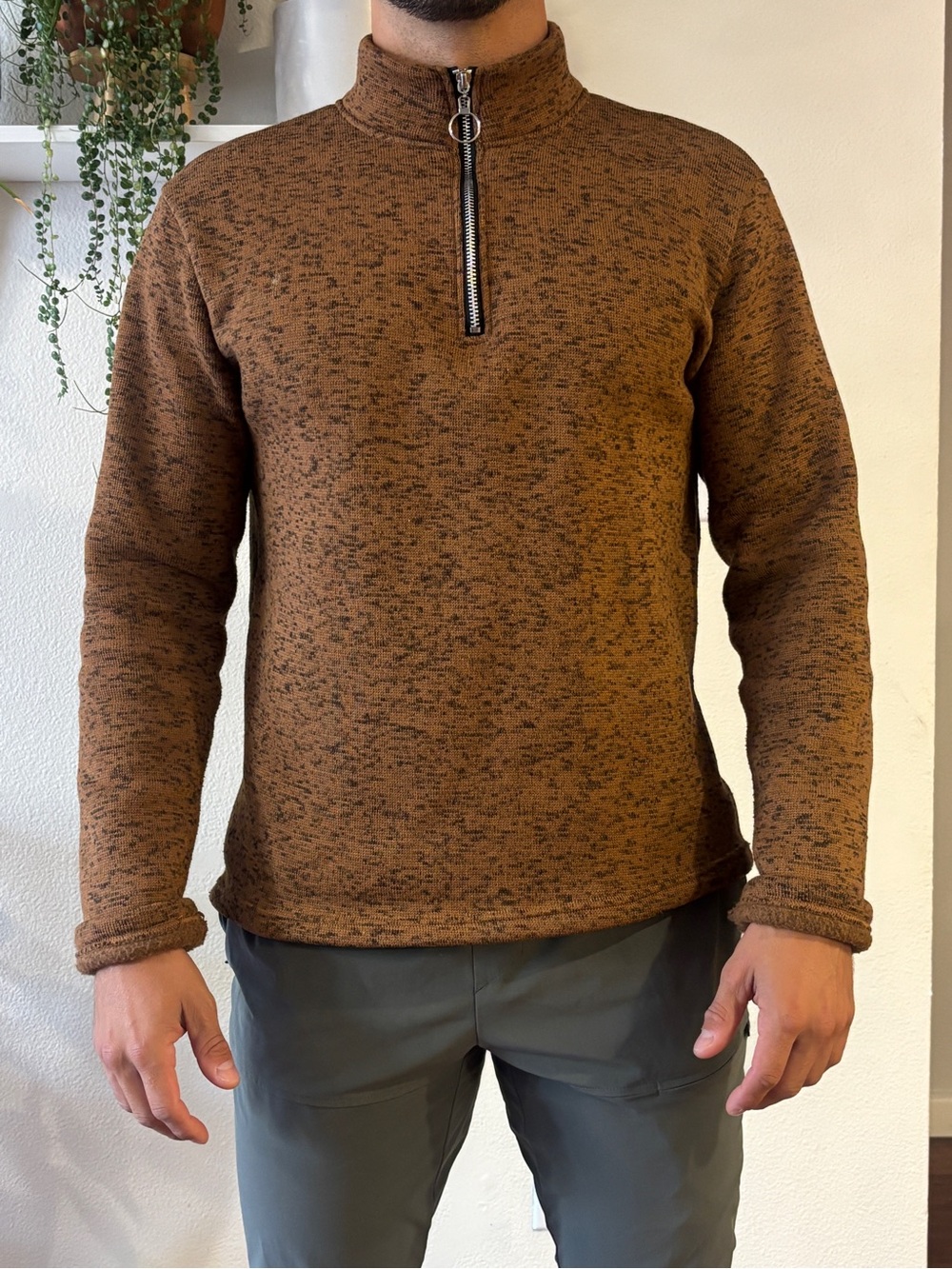 Men's Half-Zip Sweater in Brown Heather